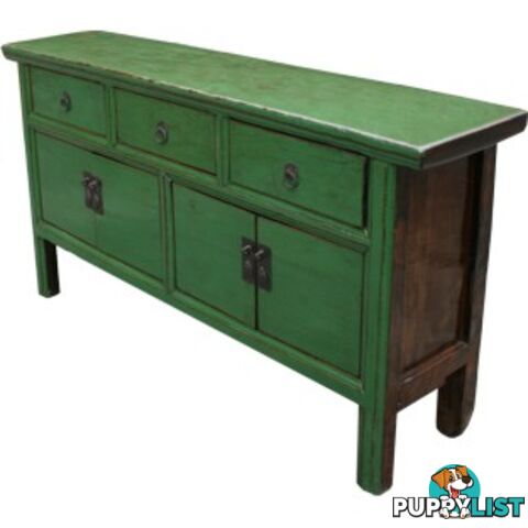 Green Lacquered Wood Low Sideboard Buffet