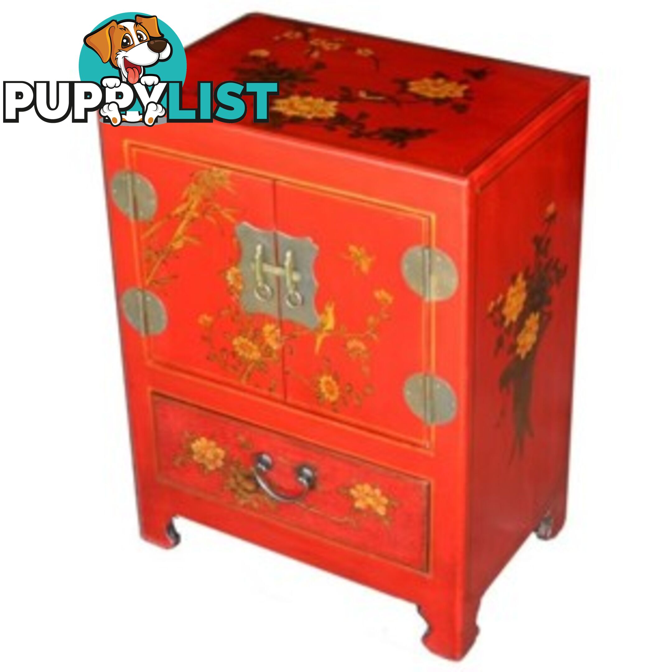 Hand Made Red Painted Chinese Bedside Table