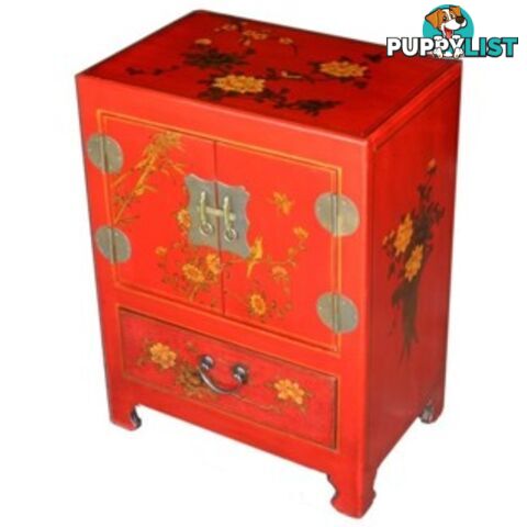 Hand Made Red Painted Chinese Bedside Table