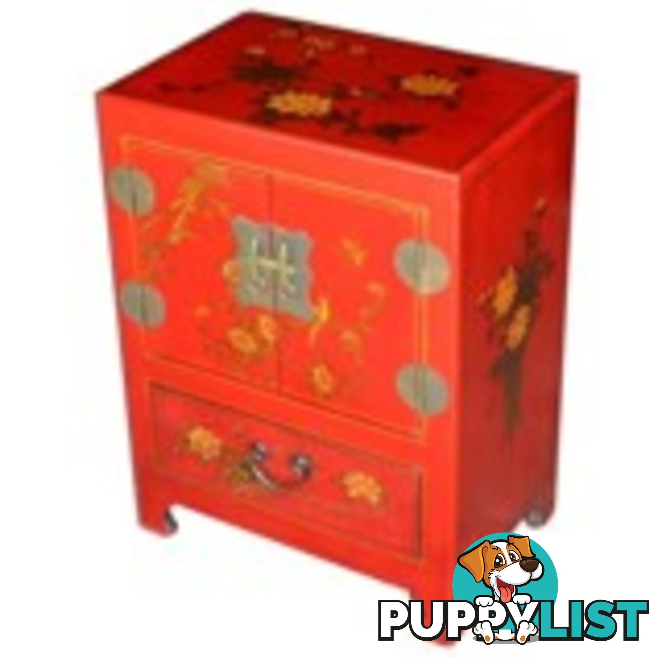 Hand Made Red Painted Chinese Bedside Table