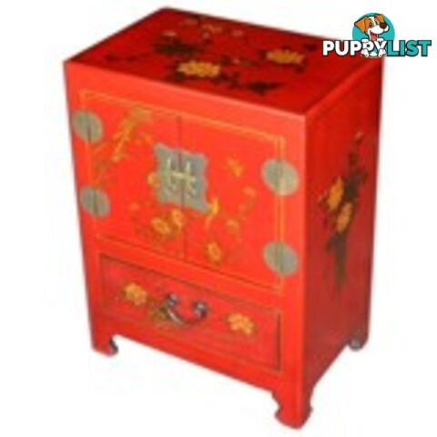 Hand Made Red Painted Chinese Bedside Table