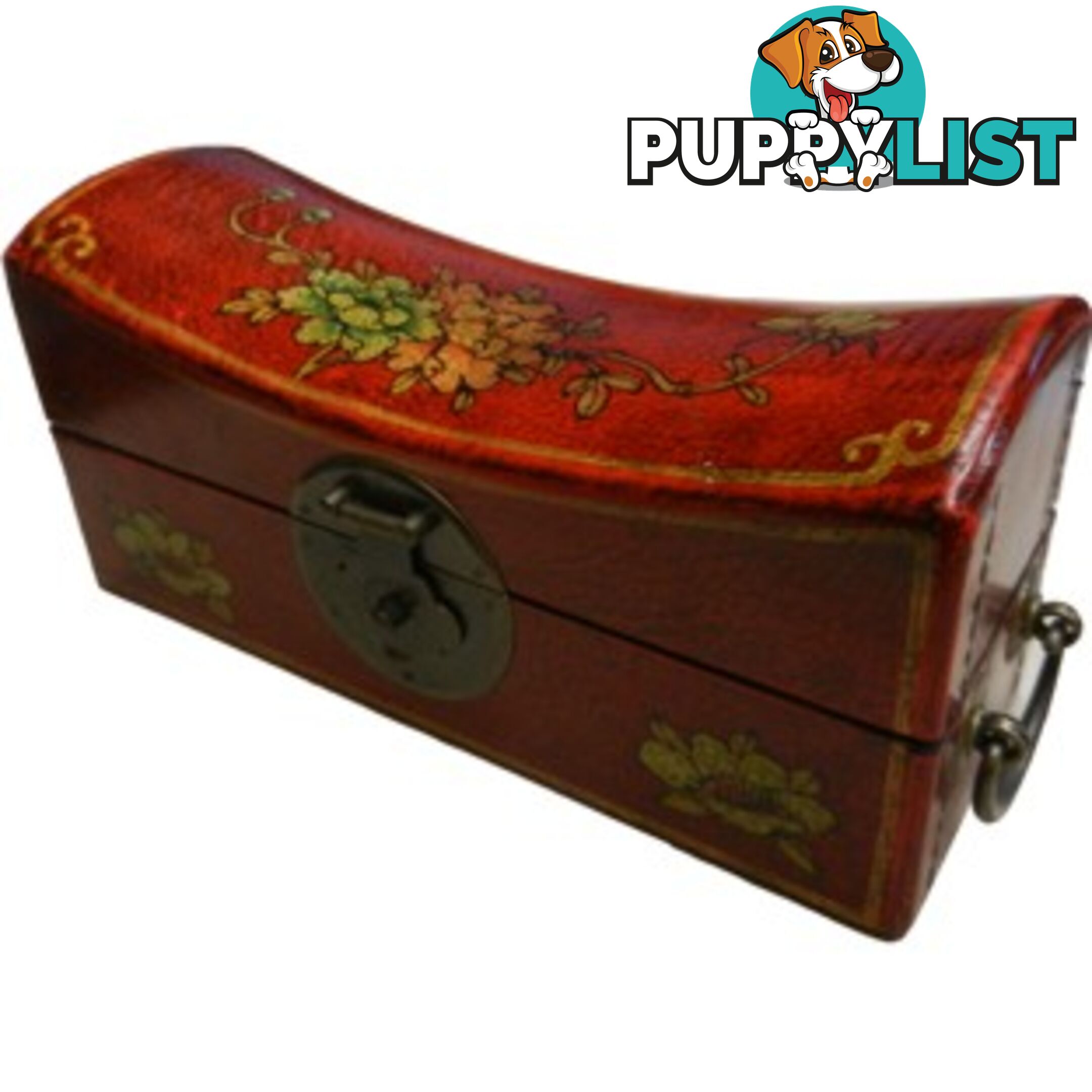 Large Red Painted Flora Chinese Jewellery Box