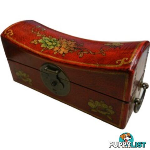 Large Red Painted Flora Chinese Jewellery Box