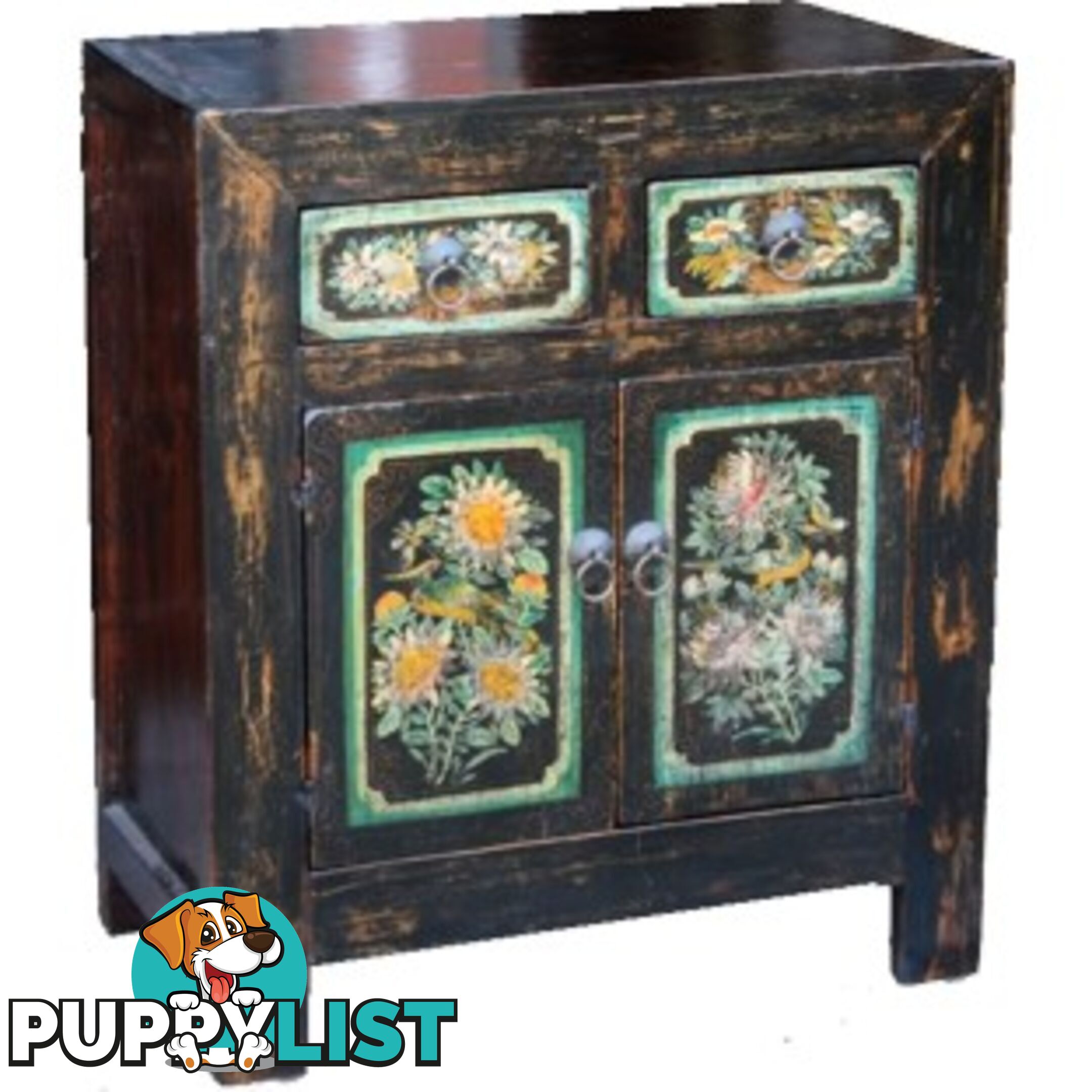 Black Chinese Antiques Painted Cabinet