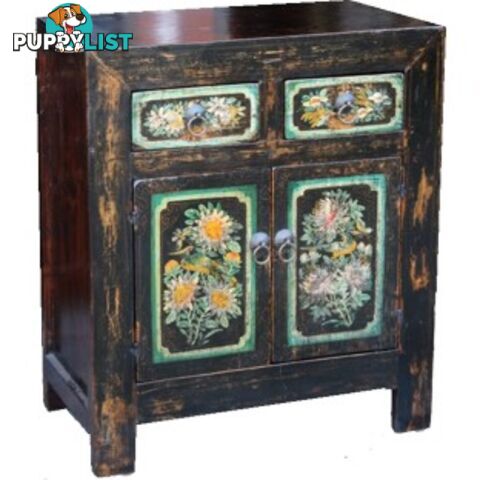 Black Chinese Antiques Painted Cabinet