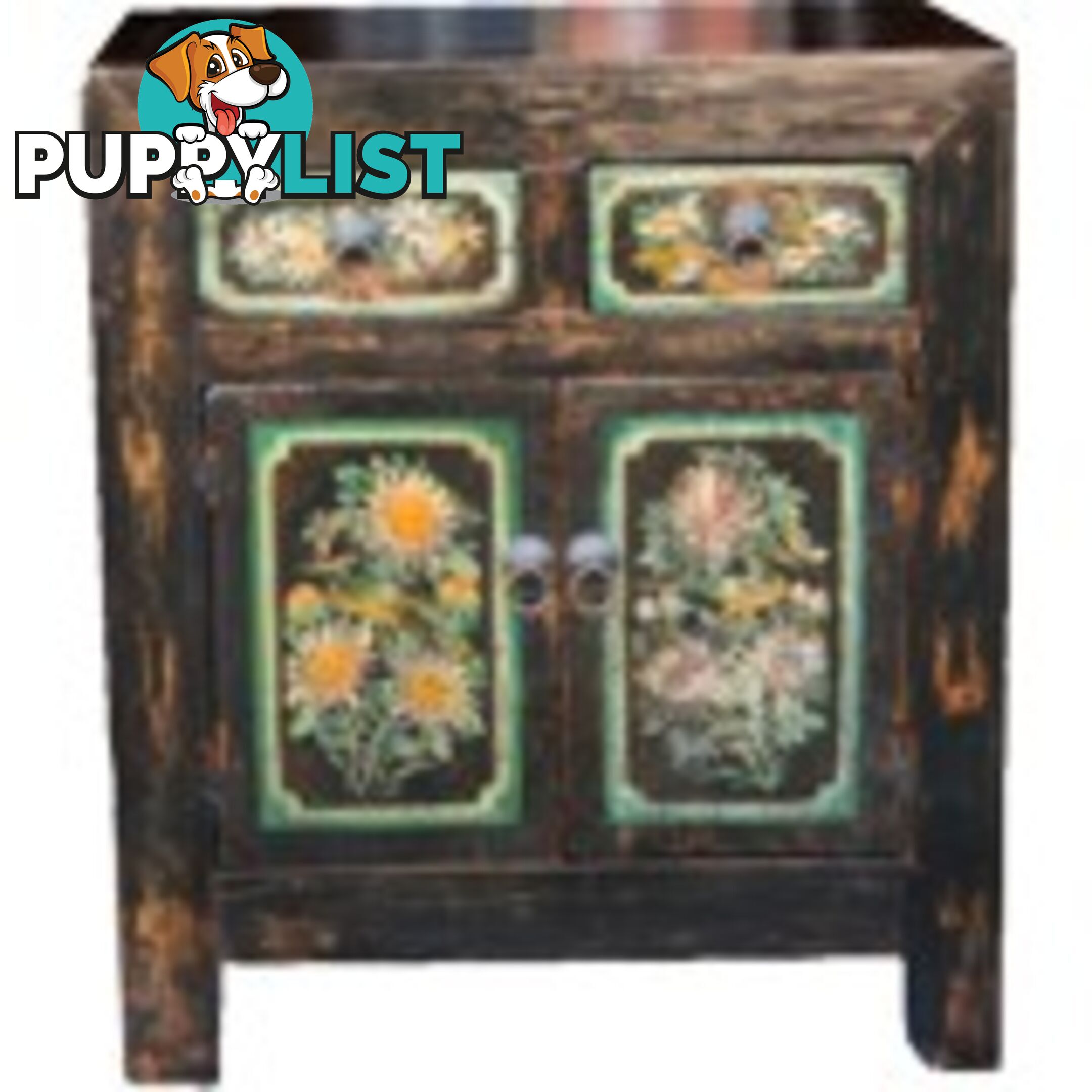 Black Chinese Antiques Painted Cabinet