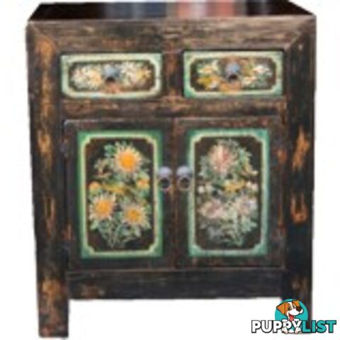 Black Chinese Antiques Painted Cabinet