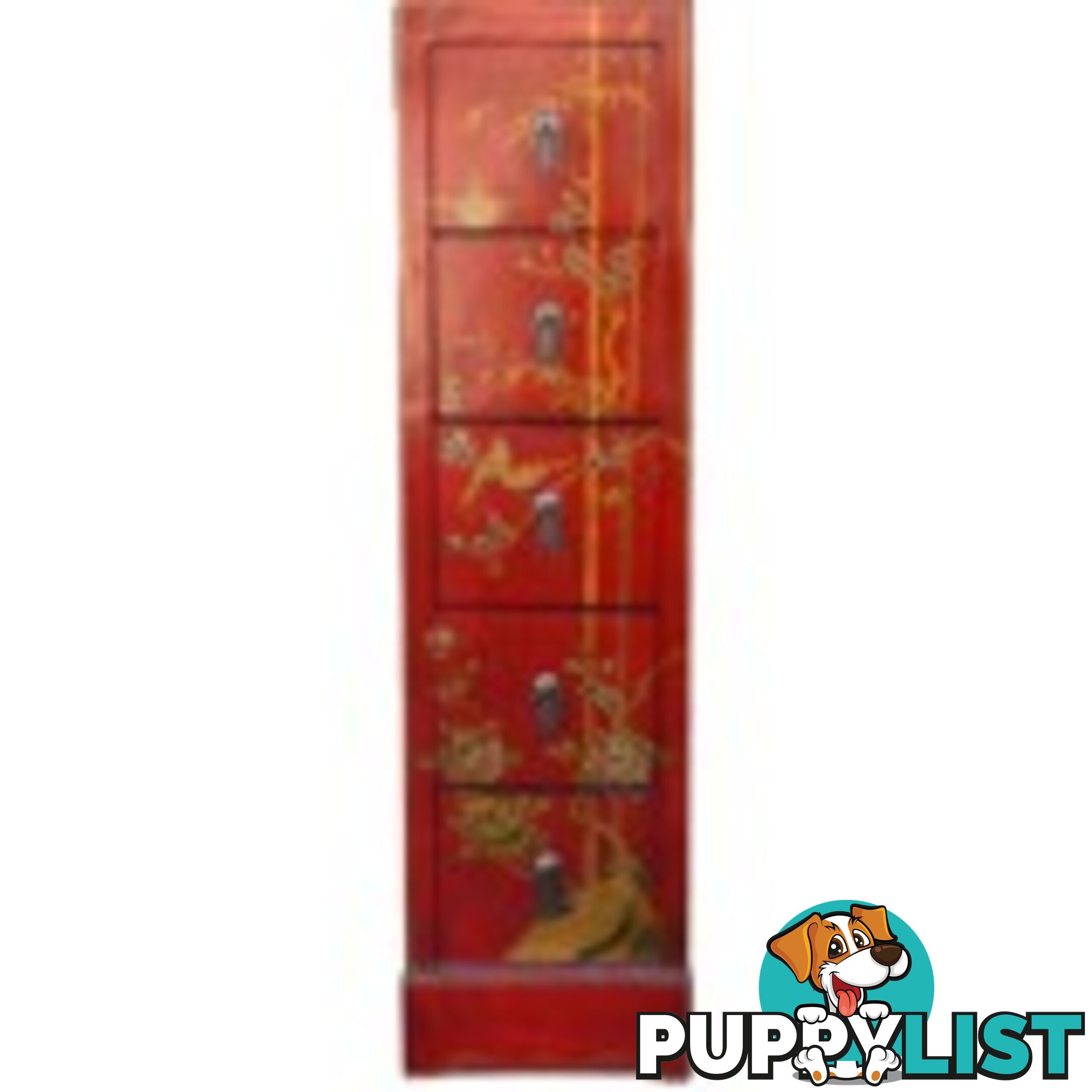 Chest of Drawers - Red Painted Chinese DVD/CD Tower