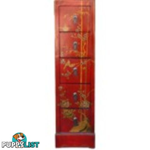 Chest of Drawers - Red Painted Chinese DVD/CD Tower