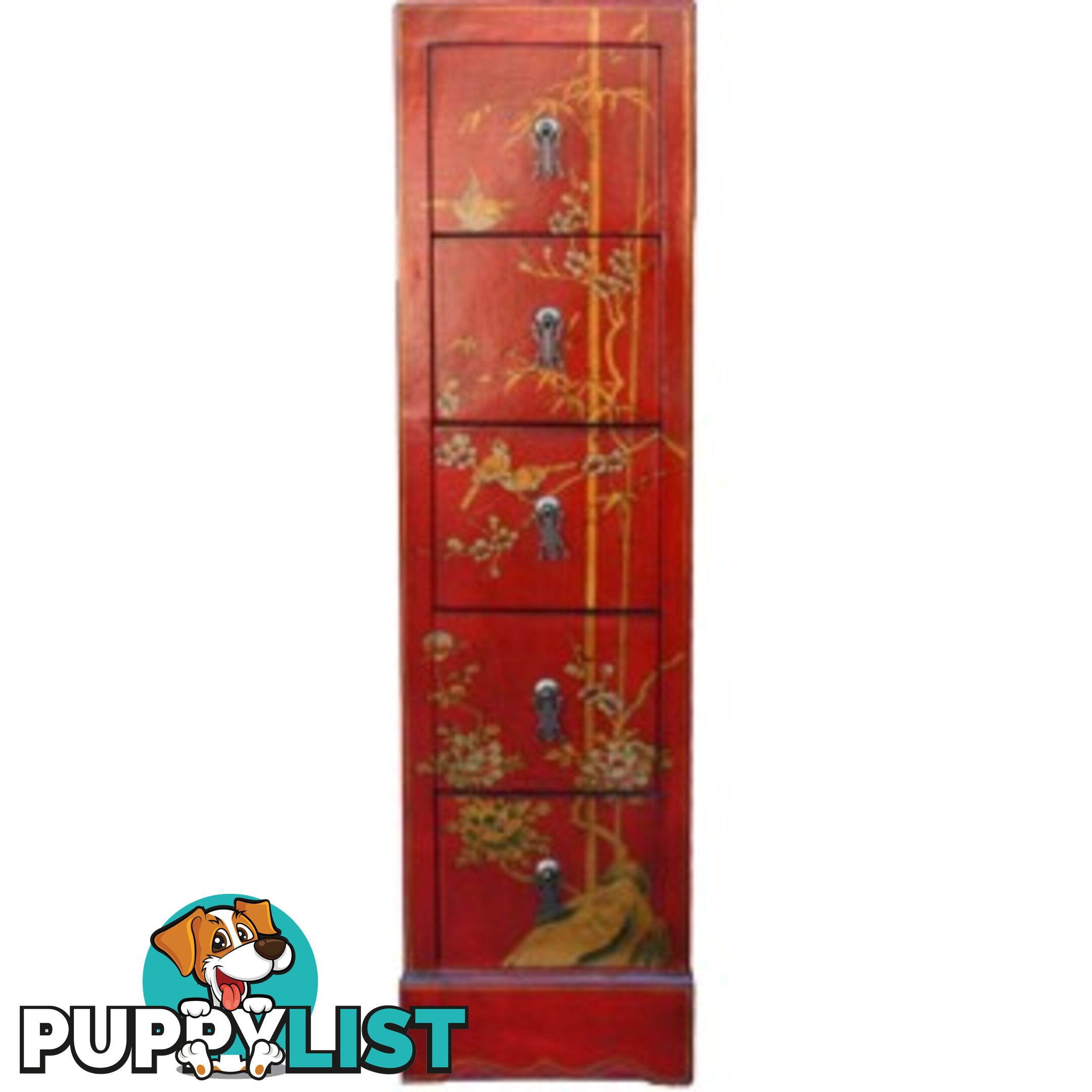 Chest of Drawers - Red Painted Chinese DVD/CD Tower