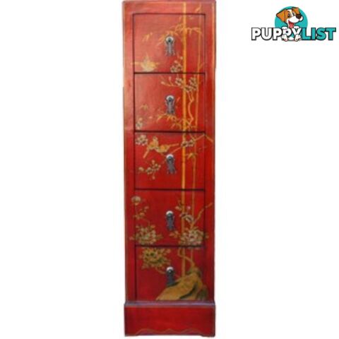 Chest of Drawers - Red Painted Chinese DVD/CD Tower