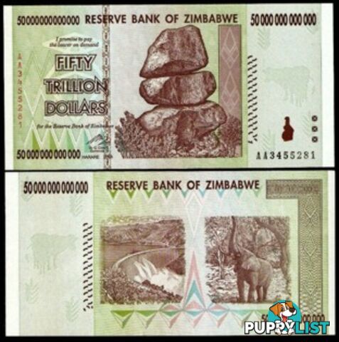 Zimbabwe 50 Trillion Banknote 2008 UNC AA++