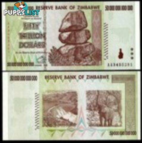 Zimbabwe 50 Trillion Banknote 2008 UNC AA++