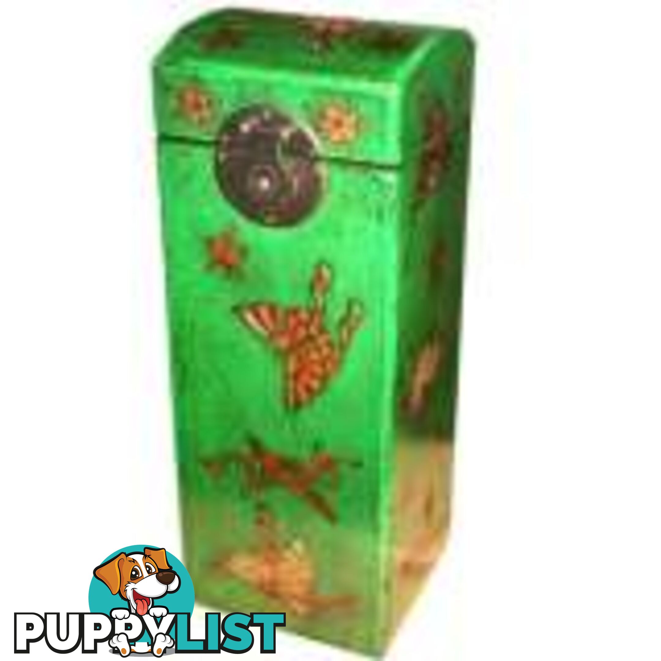 Chinese Wine Box with Green Butterflies Painting