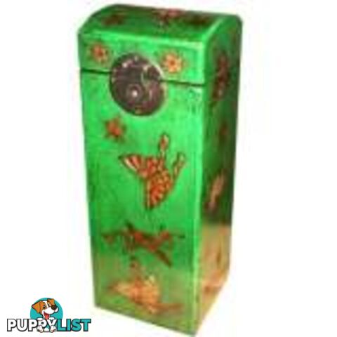 Chinese Wine Box with Green Butterflies Painting