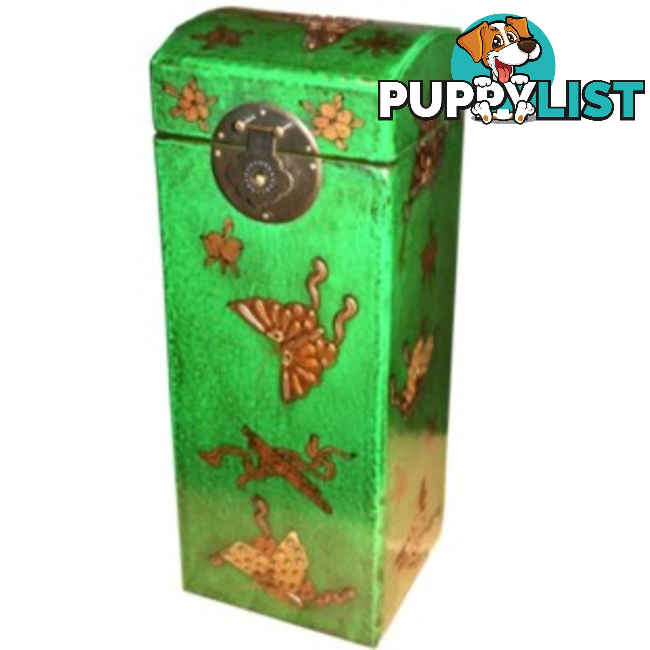 Chinese Wine Box with Green Butterflies Painting