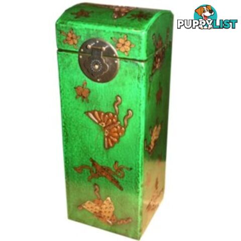 Chinese Wine Box with Green Butterflies Painting