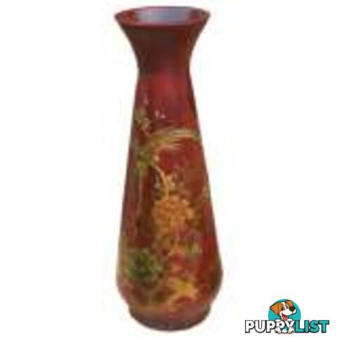 Red Painted Chinese Wood Vase