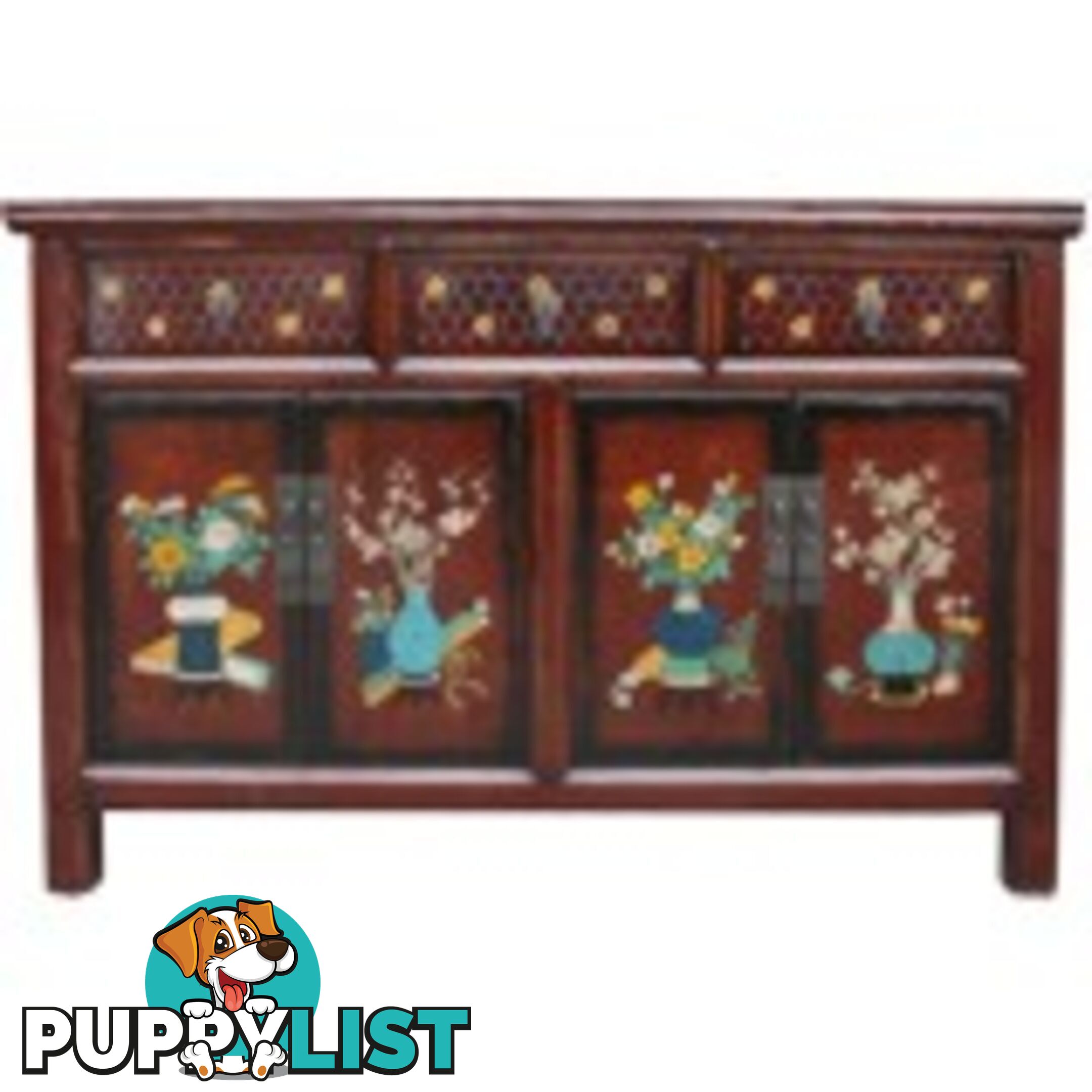 Maroon Painted Chinese Sideboard