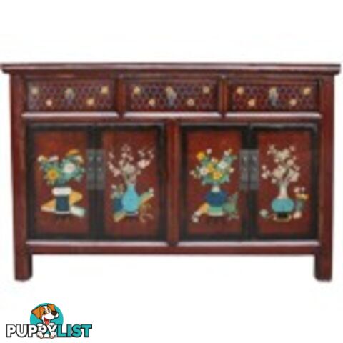 Maroon Painted Chinese Sideboard