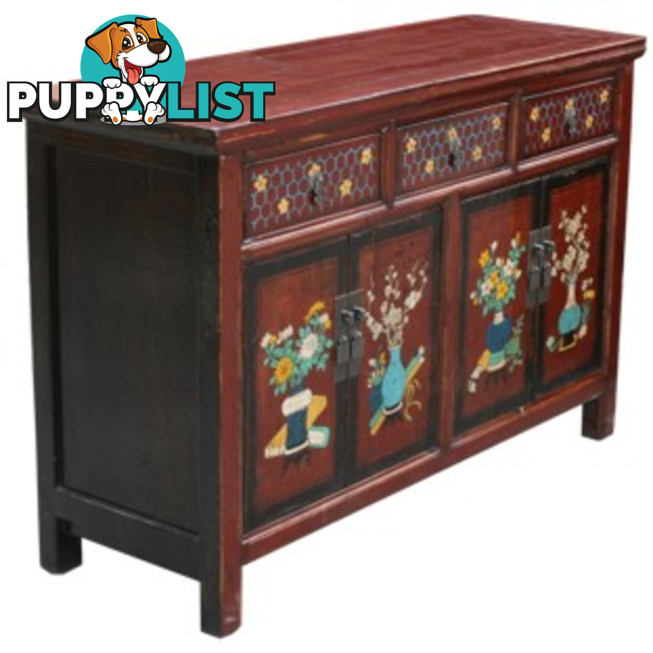 Maroon Painted Chinese Sideboard