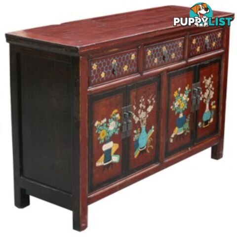 Maroon Painted Chinese Sideboard