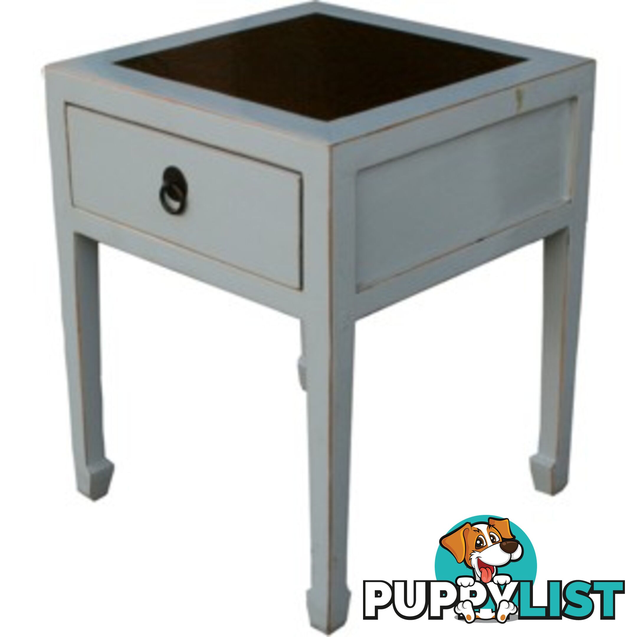 Chinese Grey Rattan Top Side Table
