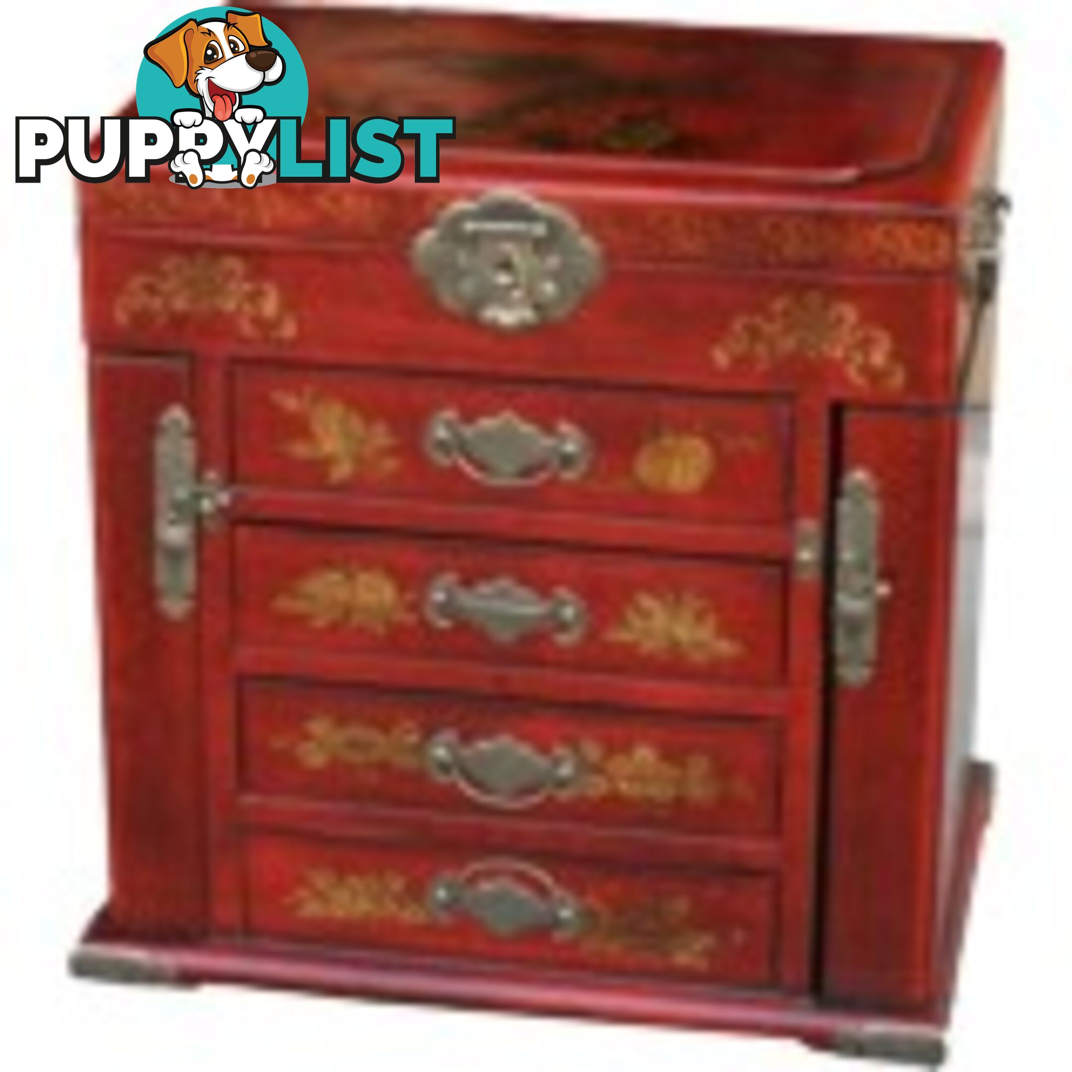 Four Drawers Two Side Doors Red Mirror Box