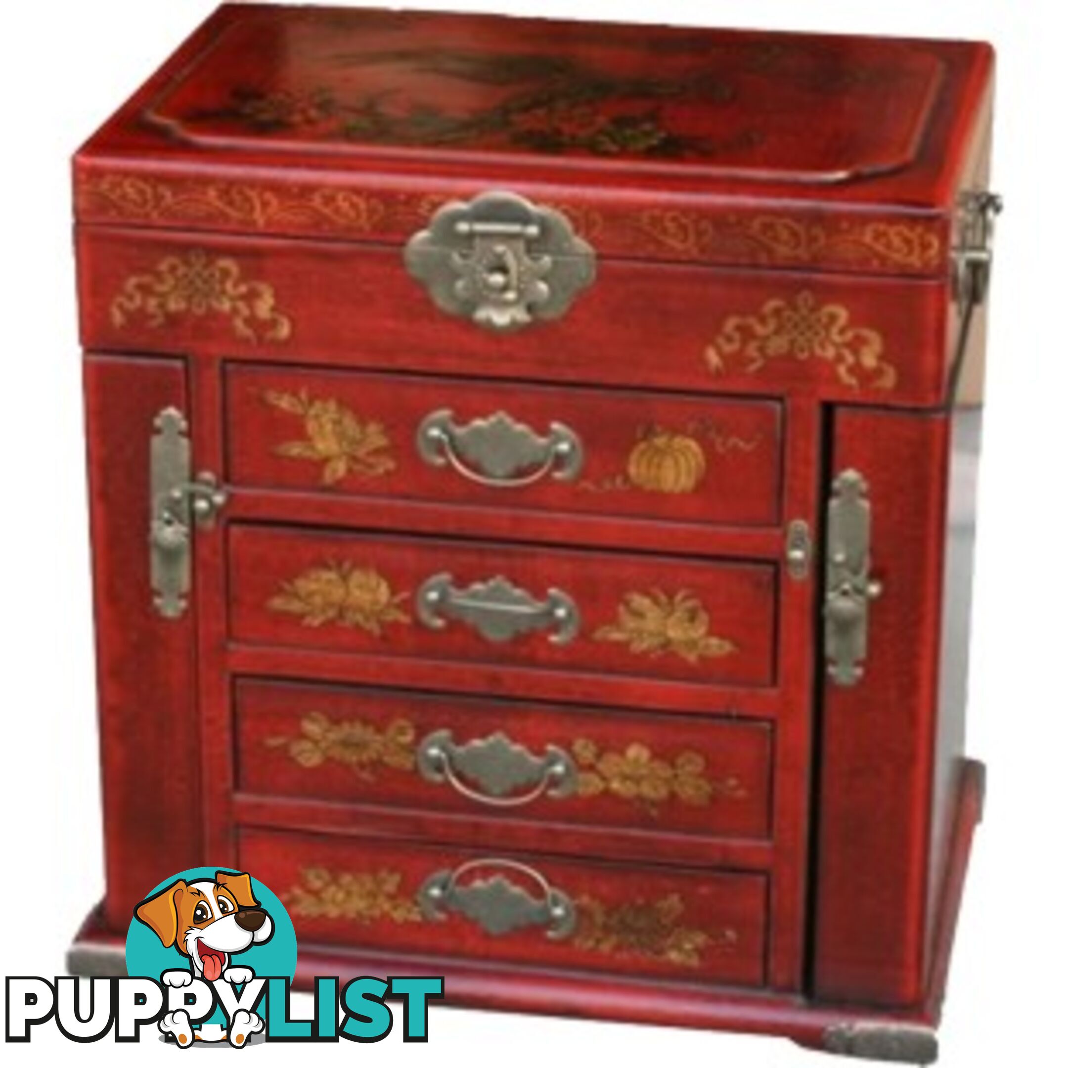 Four Drawers Two Side Doors Red Mirror Box