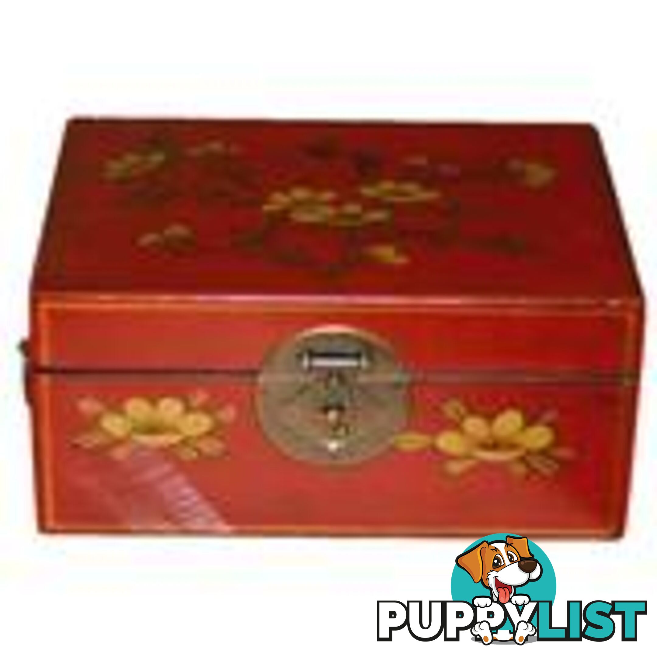 Medium Red Painted Asian Box - Flower