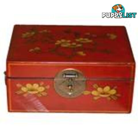 Medium Red Painted Asian Box - Flower