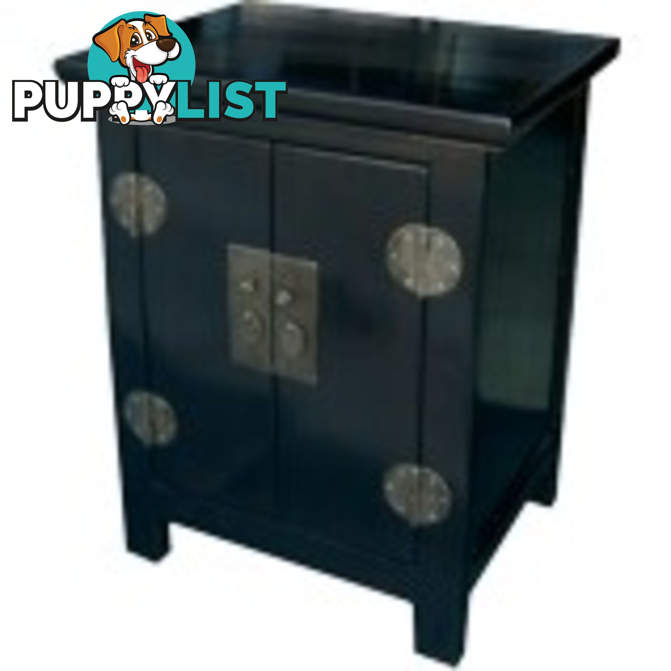 Black Lacquer Chinese Bedside Cabinet