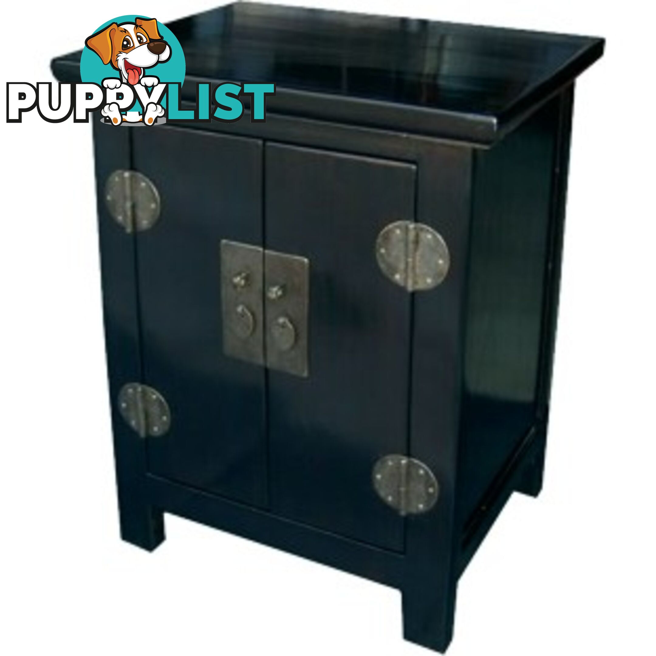 Black Lacquer Chinese Bedside Cabinet