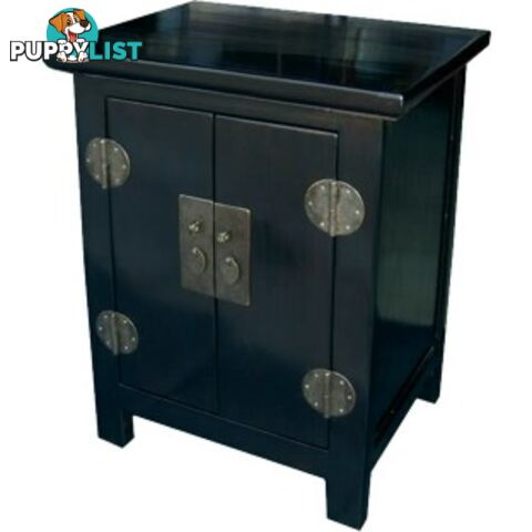 Black Lacquer Chinese Bedside Cabinet