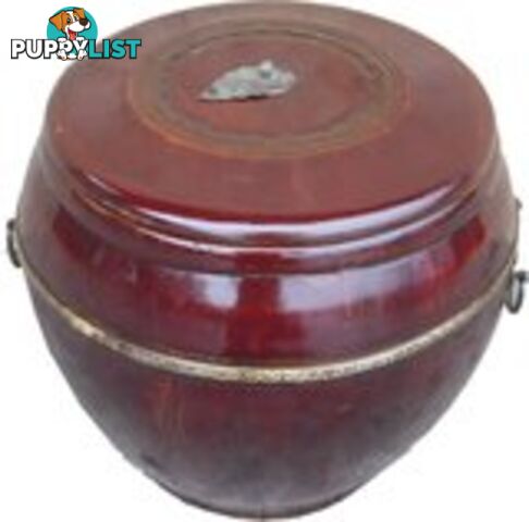 Maroon Round Wood Rice Container Box with Lid