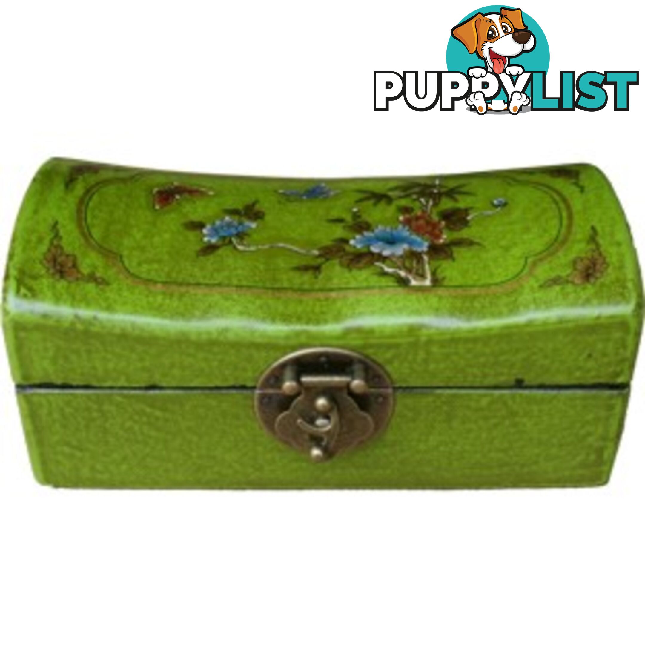 Green Chinese Painted Jewellery Box