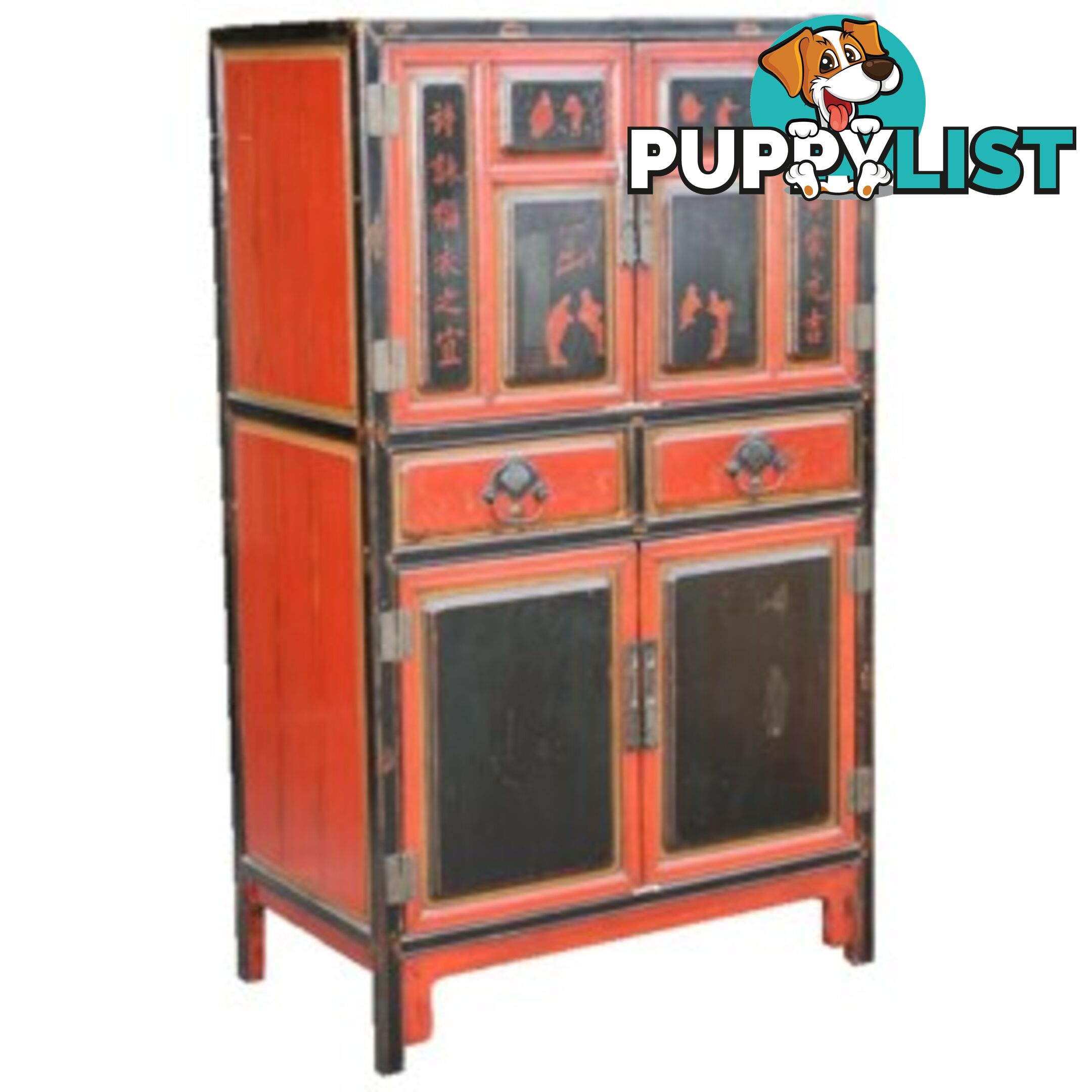 Large Original Chinese Antique Cabinet with Paintings