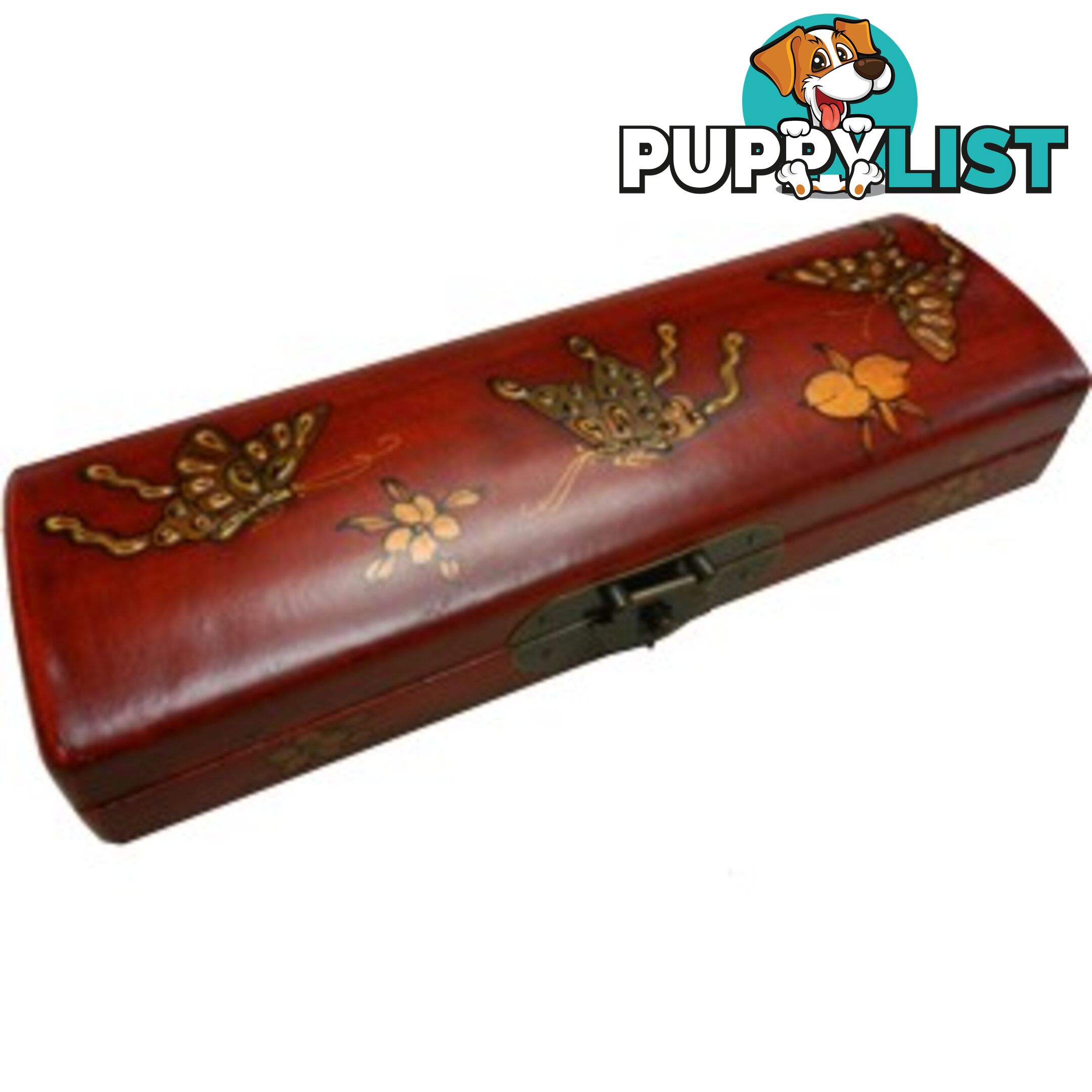 Red Oriental Embossed Butterfly Pencil Case