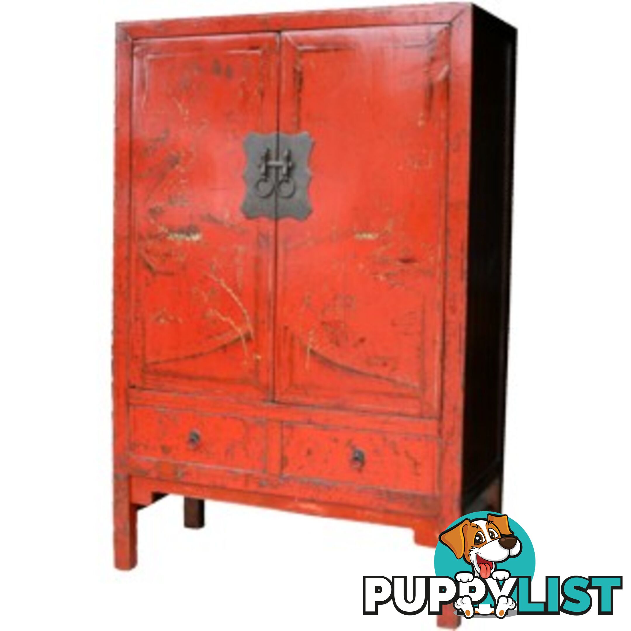 Large Original Chinese Antique Painted Wedding Cabinet