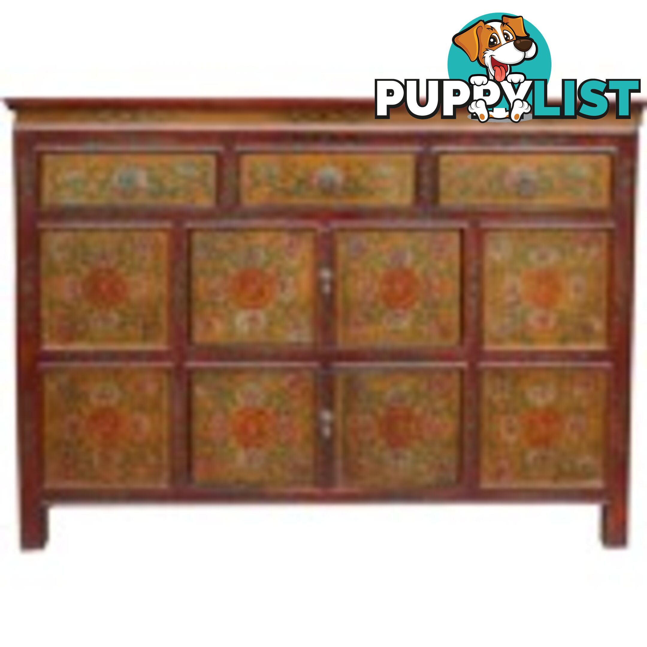 Chinese Antique Tibetan Painted Sideboard Cabinet
