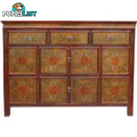 Chinese Antique Tibetan Painted Sideboard Cabinet