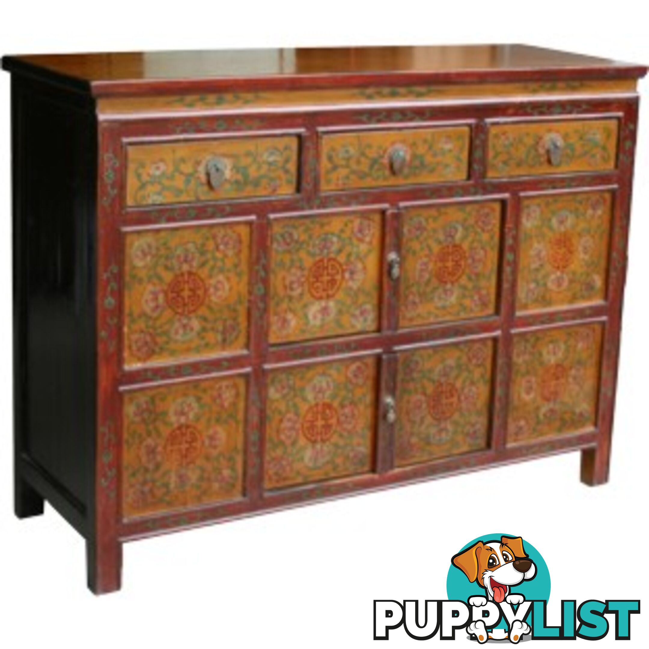Chinese Antique Tibetan Painted Sideboard Cabinet