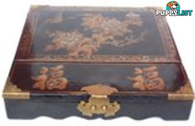 Black Chinese Painted Mirror Box