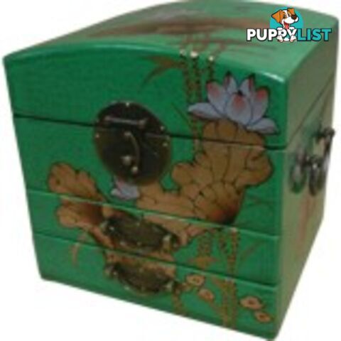 Dome Top Green Two Drawers Mirror Box - Dragonfly