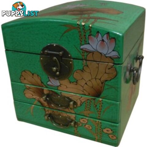 Dome Top Green Two Drawers Mirror Box - Dragonfly