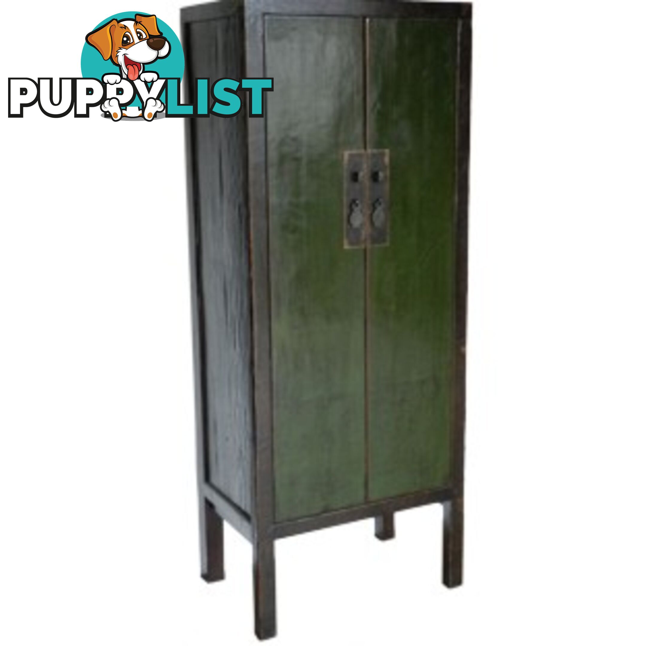 Green Chinese Cabinet with Black Frame Wooden Slim Cabinet