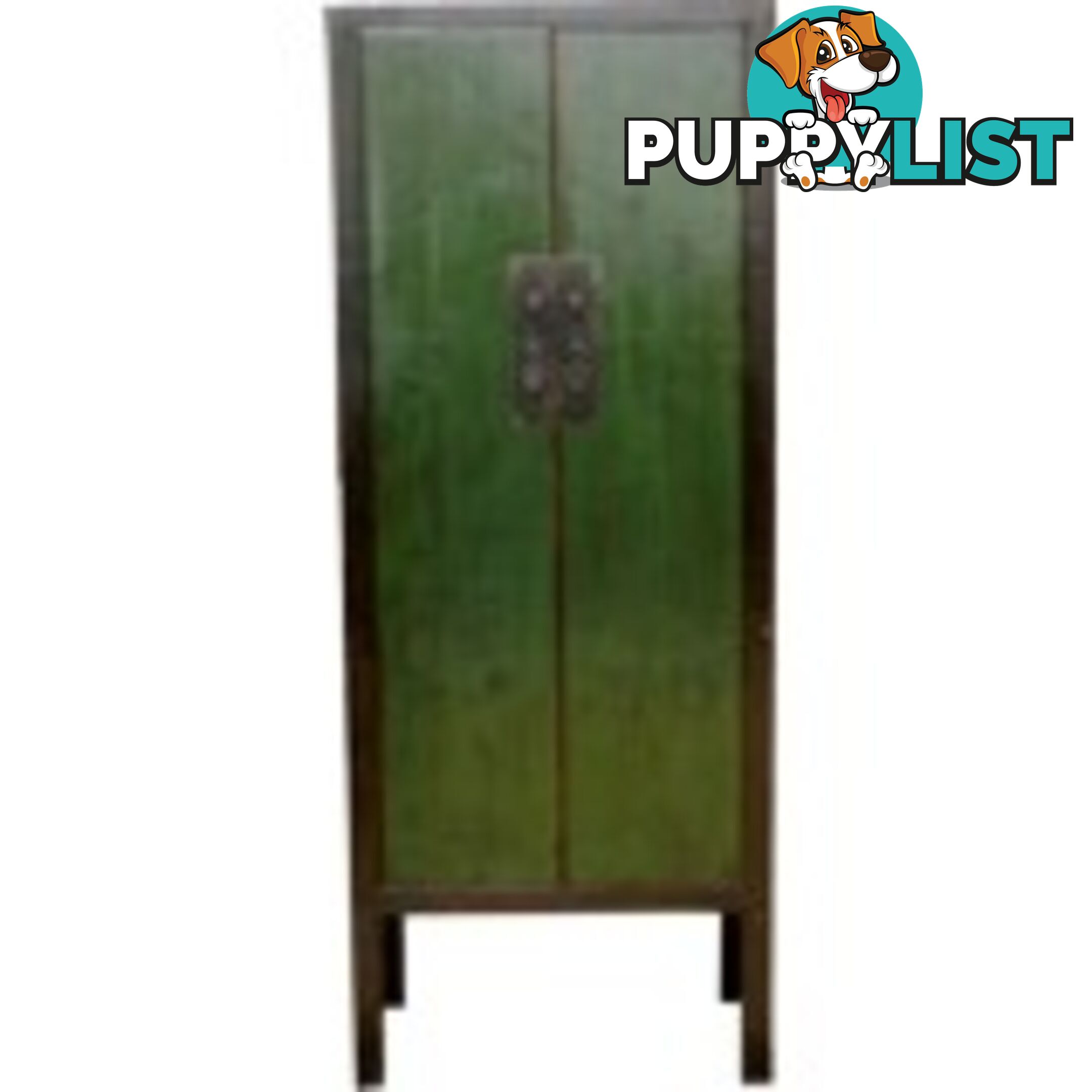 Green Chinese Cabinet with Black Frame Wooden Slim Cabinet