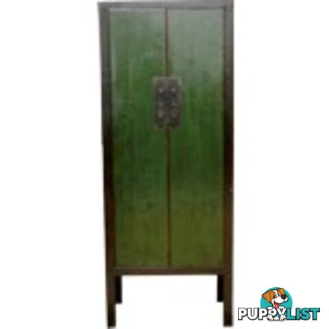 Green Chinese Cabinet with Black Frame Wooden Slim Cabinet