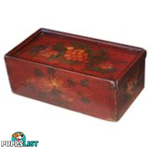 Red Original Chinese Antiques Painted Wood Storage Box