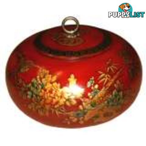 Red Round Hand Painted Chinese Wood Storage Box